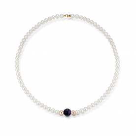 COSСIA PEARL NECKLACE "LELUNE" WITH GOLD ELEMENTS AND AMETIST