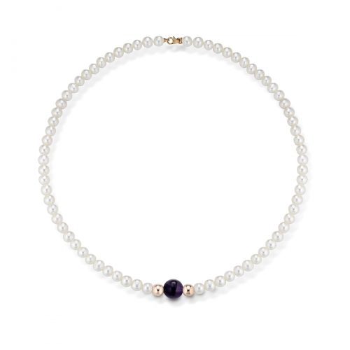 COSСIA PEARL NECKLACE "LELUNE" WITH GOLD ELEMENTS AND AMETIST