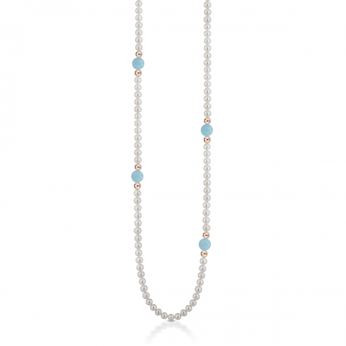 COSCIA PEARL NECKLACE "LELUNE" WITH GOLD ELEMENTS AND AQUAMARINES