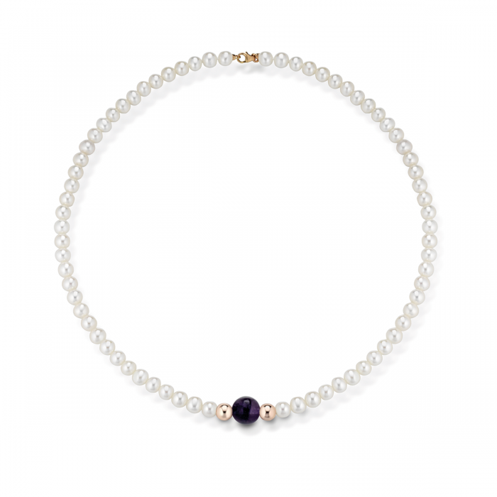 COSСIA PEARL NECKLACE LELUNE WITH GOLD ELEMENTS AND AMETIST 