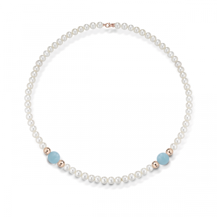 COSCIA PEARL NECKLACE LELUNE WITH GOLD ELEMENTS AND AQUAMARINES 