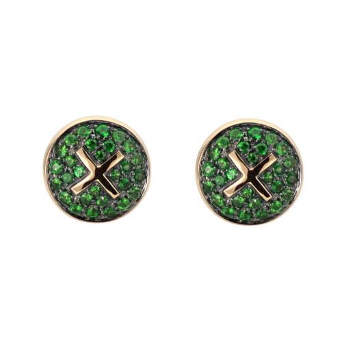 GOLD EARRINGS WITH TSAVORITES "BUTTON"