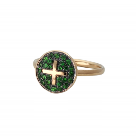 GOLD RING WITH TSAVORITES "BUTTON"