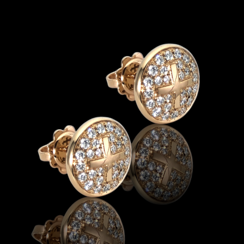 GOLD EARRINGS WITH DIAMONDS "BUTTON"