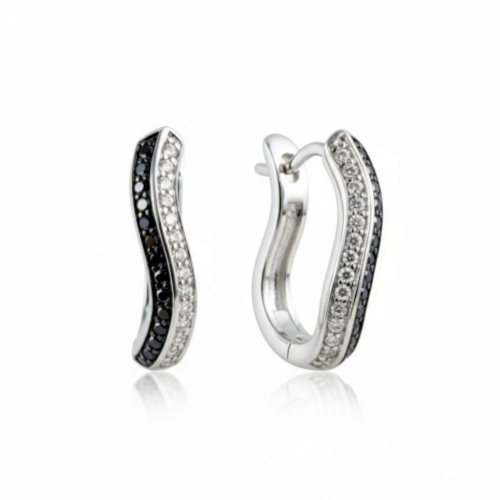 White gold earrings with white and black diamonds