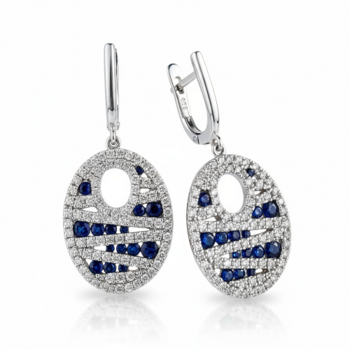 Baltā zelta auskari ar briljantiem un safīriem