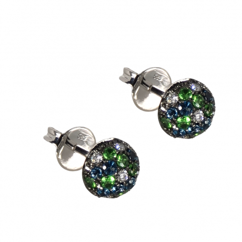 White gold earrings with London topaz, tsavorites and diamonds