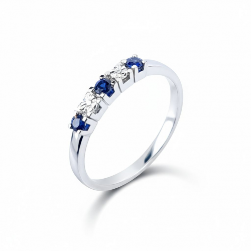 Baltā zelta gredzens ar briljantiem un safīriem