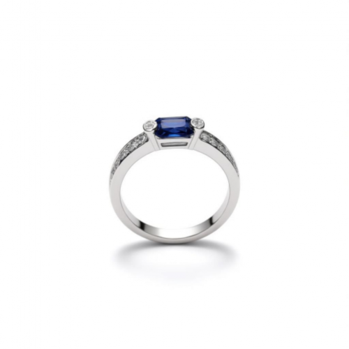 Baltā zelta gredzens ar briljantiem un safīru