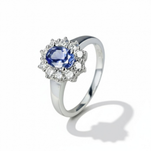 White gold ring with tanzanite and diamonds