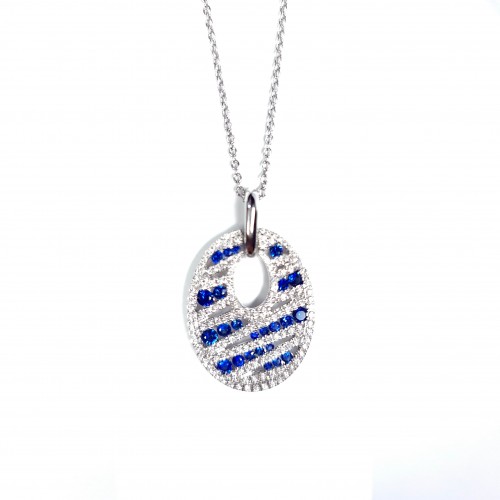 White gold necklace with diamonds and sapphires