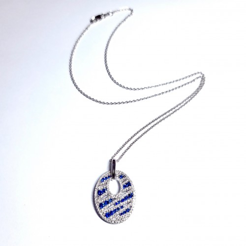 White gold necklace with diamonds and sapphires