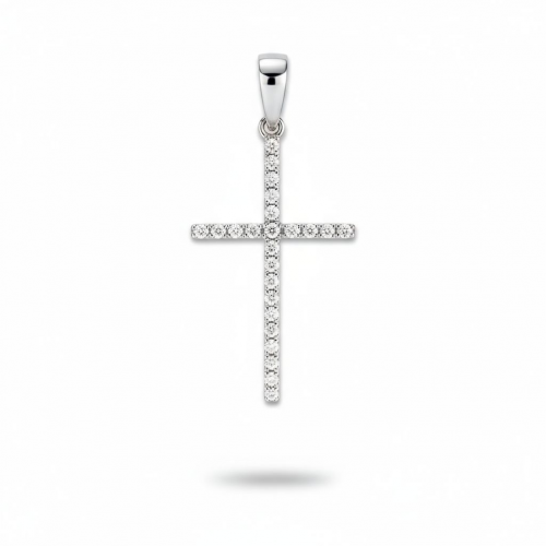 Baltā zelta kulons - krusts ar briljantiem