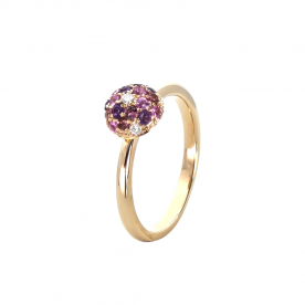 Rose gold ring with diamonds, sapphires, tourmalines and amethysts