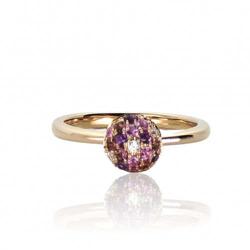 Rose gold ring with diamonds, sapphires, tourmalines and amethysts