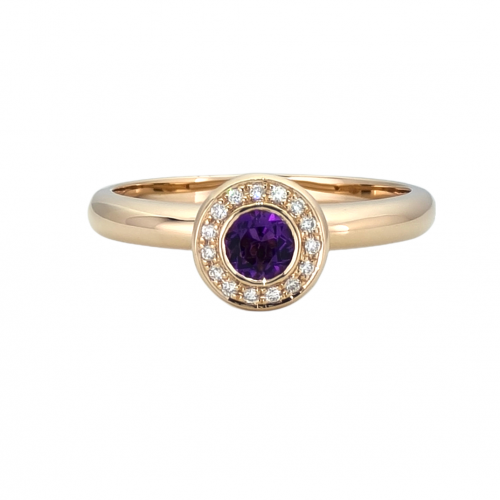 Rose gold ring with diamonds and amethyst