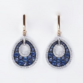 EARRINGS WITH DIAMONDS, SAPPHIRES AND LONDON TOPAZ