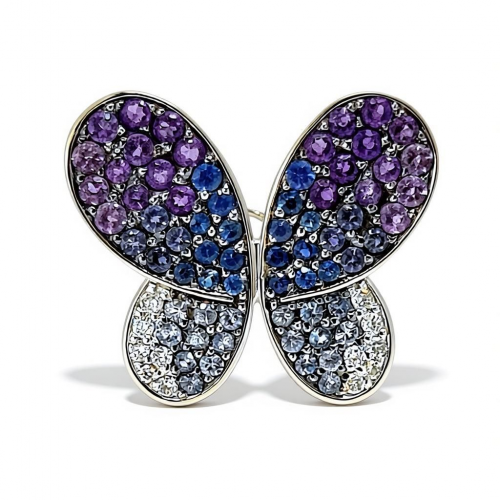 FERAUD BALTĀ ZELTA PIESAPRAUDE - KULONS "TAURENIS" AR BRILJANTIEM, SAFĪRIEM, AMETISTIEM UN IOLĪTIEM