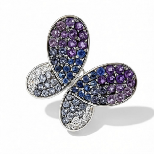 FERAUD BALTĀ ZELTA PIESAPRAUDE - KULONS "TAURENIS" AR BRILJANTIEM, SAFĪRIEM, AMETISTIEM UN IOLĪTIEM