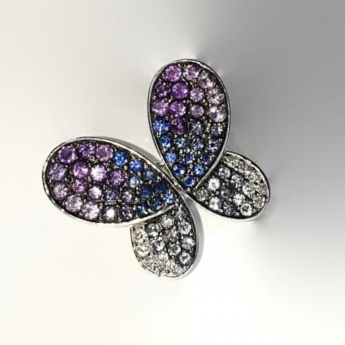 FERAUD BROOCH - PENDANT "BUTTERFLY" WITH DIAMONDS SAPPHIRES AND SEMIPRECIOUS STONES