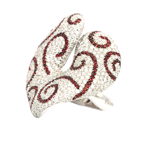 Palmiero Jewellery white gold ring with diamonds and red sapphires