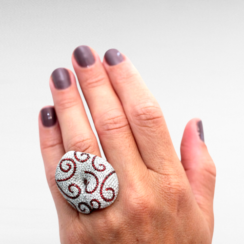 Palmiero Jewellery white gold ring with diamonds and red sapphires
