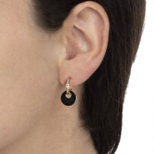 Yellow gold earrings with diamonds and onyx