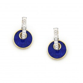 Earrings in yellow and white gold with diamonds and lapis lazuli