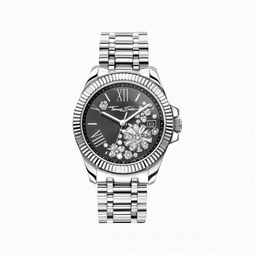 THOMAS SABO Ladies' watch with black dial and white zirconia stones flowers